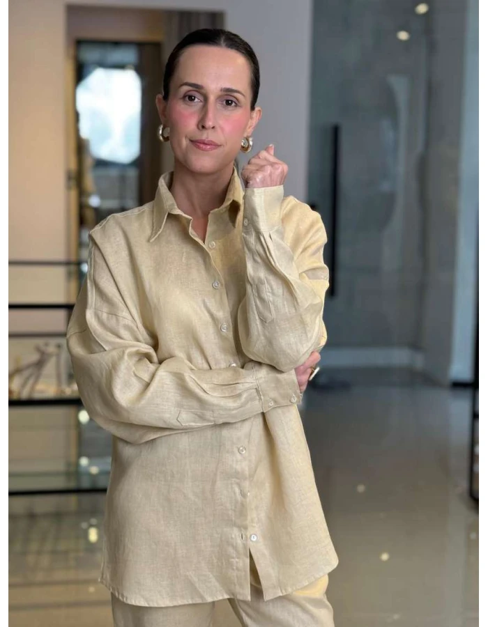 Camisa Feminina Oversized Linho 100% - Amendoa