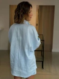 Camisa Feminina Oversized Linho 100% - Azul Camisa Feminina Oversized Linho 100% - Azul