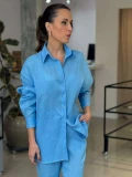 Camisa Feminina Oversized Linho 100% - Azul anil Camisa Feminina Oversized Linho 100% - Azul anil