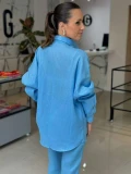 Camisa Feminina Oversized Linho 100% - Azul anil Camisa Feminina Oversized Linho 100% - Azul anil