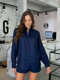Camisa Feminina Oversized Linho 100% - Azul marinho Camisa Feminina Oversized Linho 100% - Azul marinho