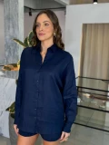 Camisa Feminina Oversized Linho 100% - Azul marinho Camisa Feminina Oversized Linho 100% - Azul marinho