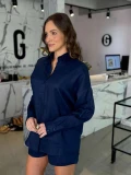 Camisa Feminina Oversized Linho 100% - Azul marinho Camisa Feminina Oversized Linho 100% - Azul marinho