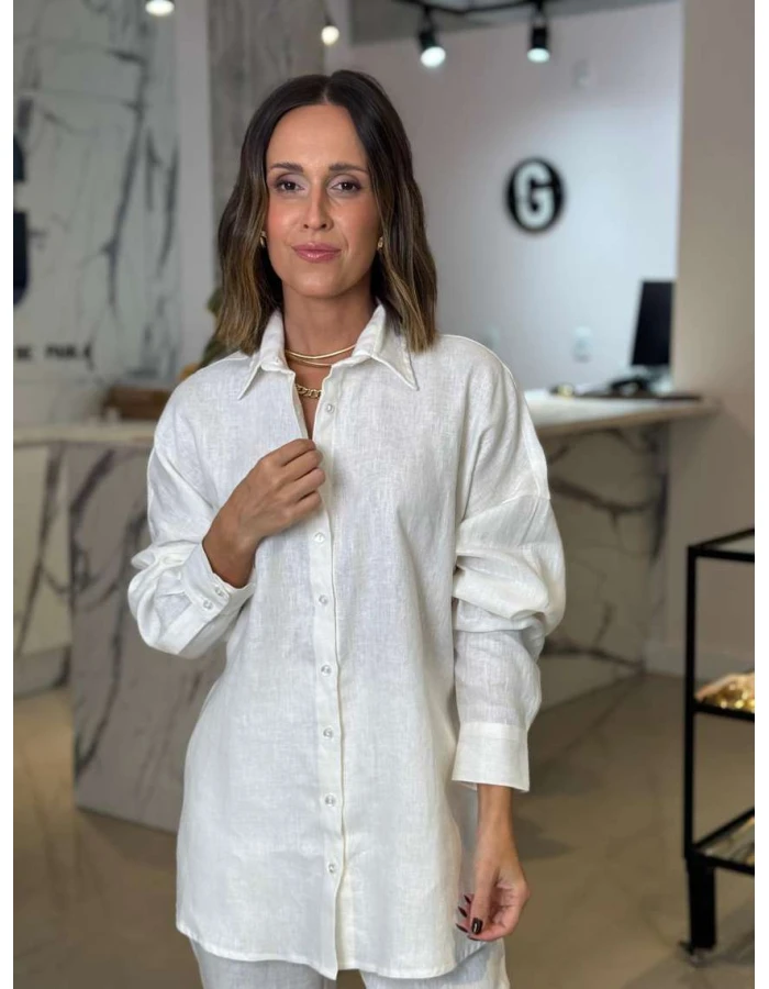 Camisa Feminina Oversized Linho 100% - Branco