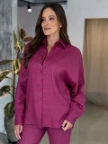 Camisa Feminina Oversized Linho 100% - Vinho Camisa Feminina Oversized Linho 100% - Vinho
