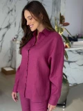 Camisa Feminina Oversized Linho 100% - Vinho Camisa Feminina Oversized Linho 100% - Vinho