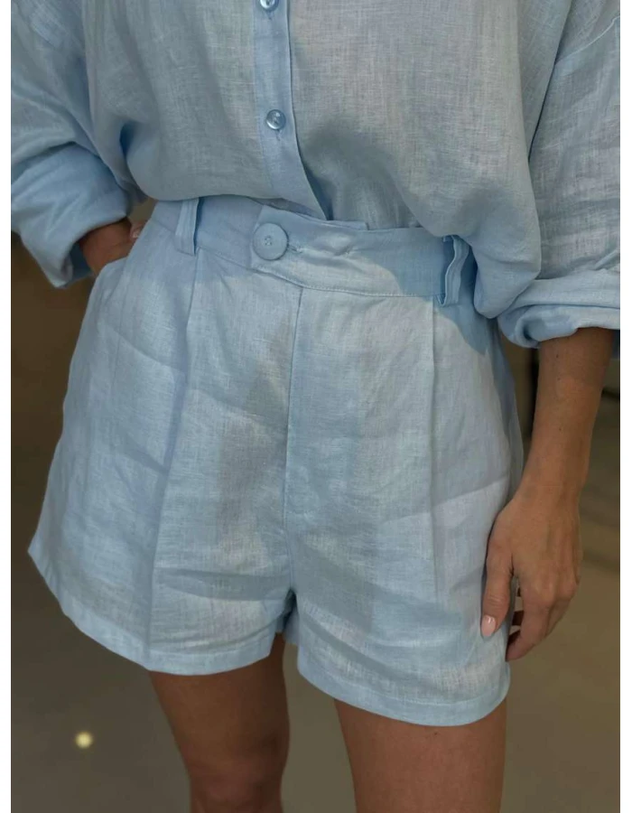 Shorts Feminino Livia Alfaiataria 100% Linho - Azul