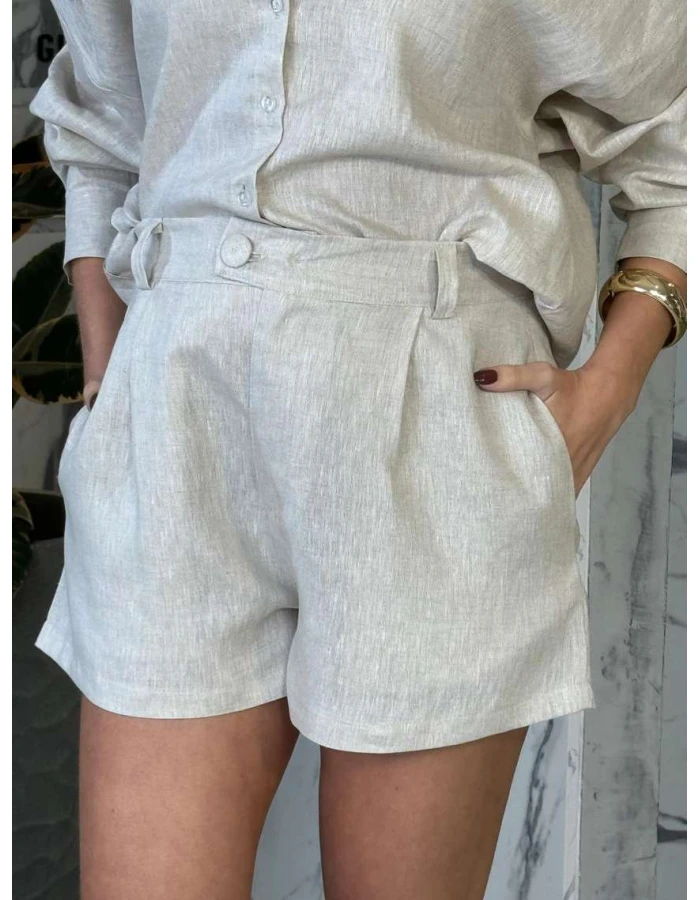 Shorts Feminino Livia Alfaiataria 100% Linho - Natural