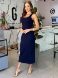 Vestido Feminino Midi Canelado Chloe - Azul marinho Vestido Feminino Midi Canelado Chloe - Azul marinho
