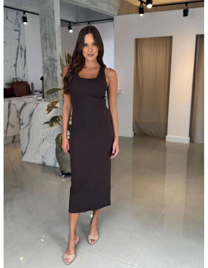 Vestido Feminino Midi Canelado Chloe - Cacau